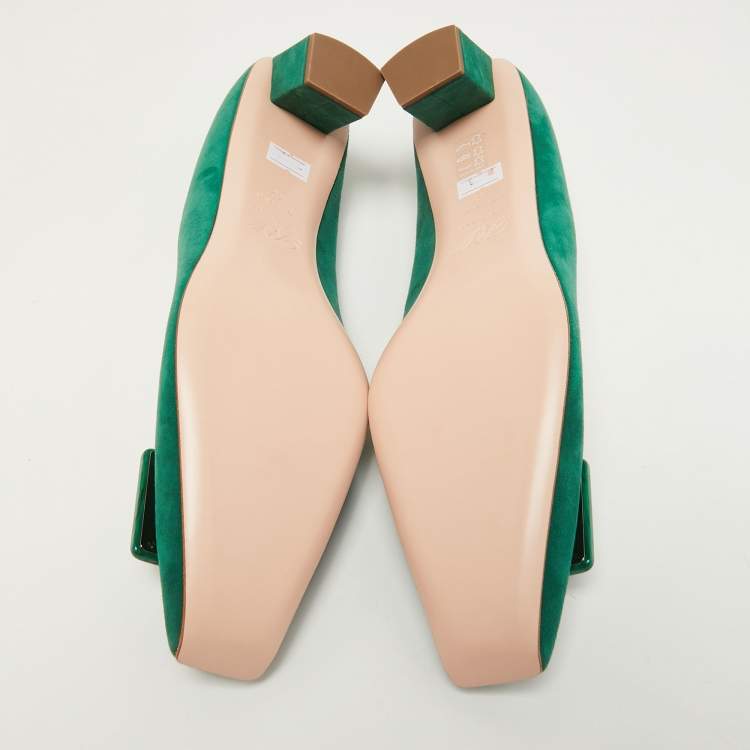 Pre Owned Roger Vivier Green Suede Belle Block Heel Pumps Size 42
