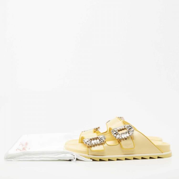 Pre Owned Roger Vivier Yellow Leather Slidy Viv Slides Size 36