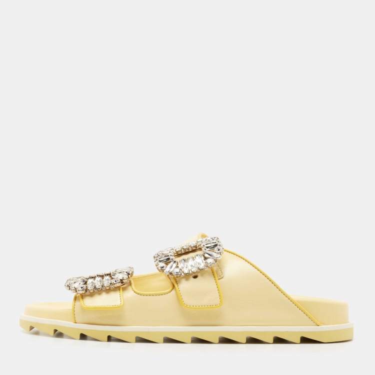 Pre Owned Roger Vivier Yellow Leather Slidy Viv Slides Size 36
