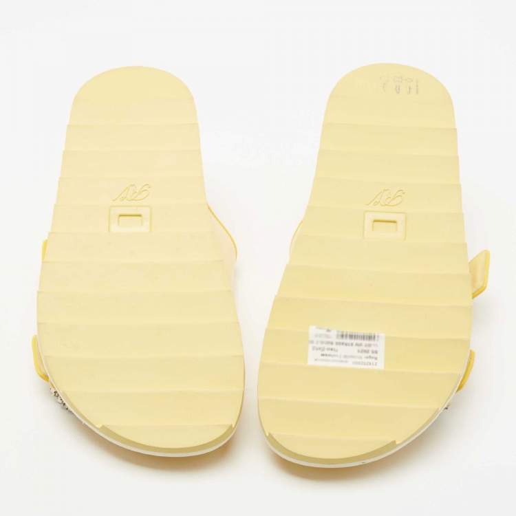 Pre Owned Roger Vivier Yellow Leather Slidy Viv Slides Size 36