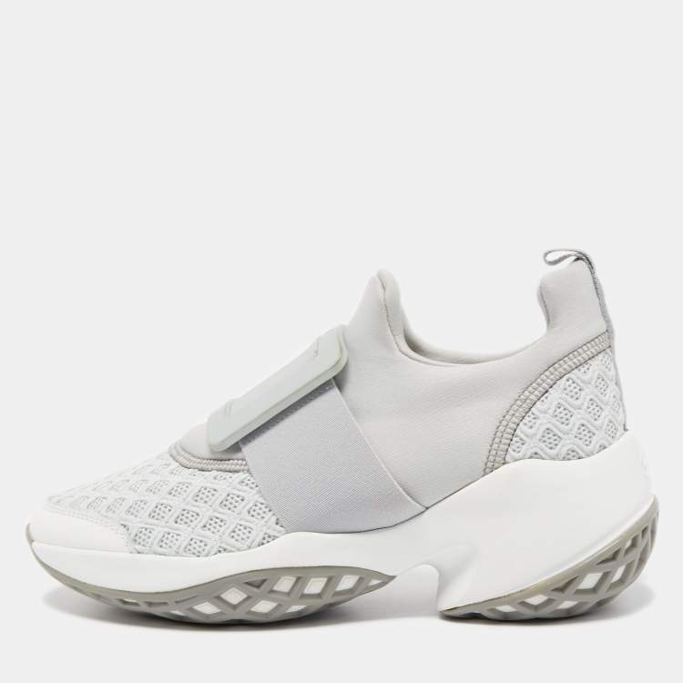 Pre Owned Roger Vivier Grey/White Mesh and Neoprene Viv Run Sneakers Size 37