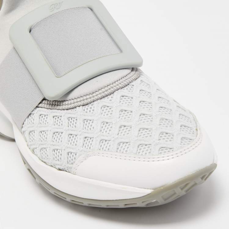 Pre Owned Roger Vivier Grey/White Mesh and Neoprene Viv Run Sneakers Size 37