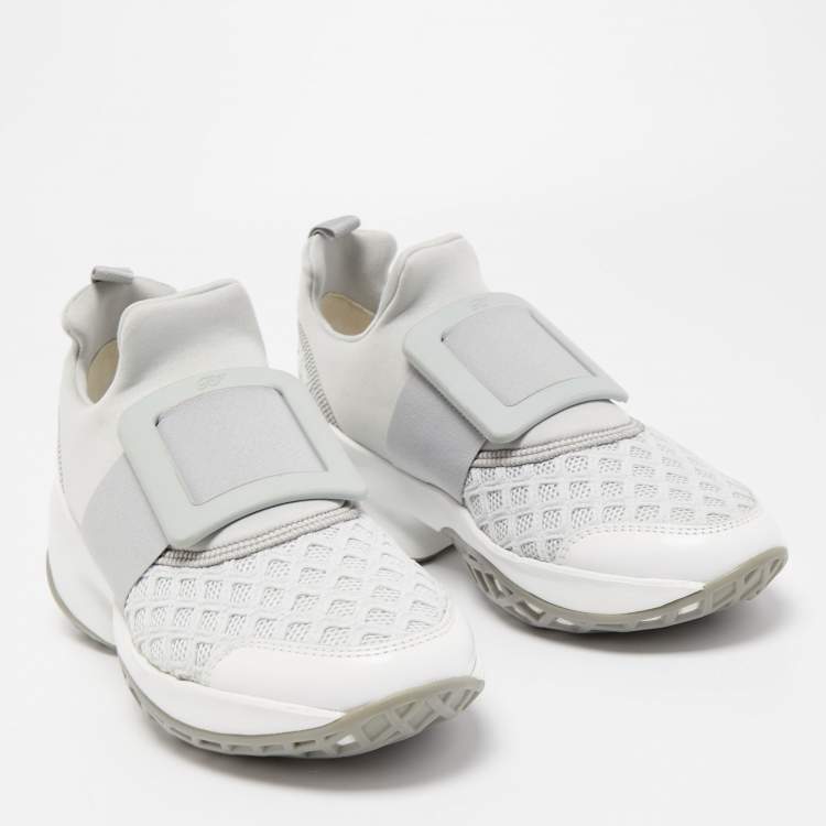 Pre Owned Roger Vivier Grey/White Mesh and Neoprene Viv Run Sneakers Size 37