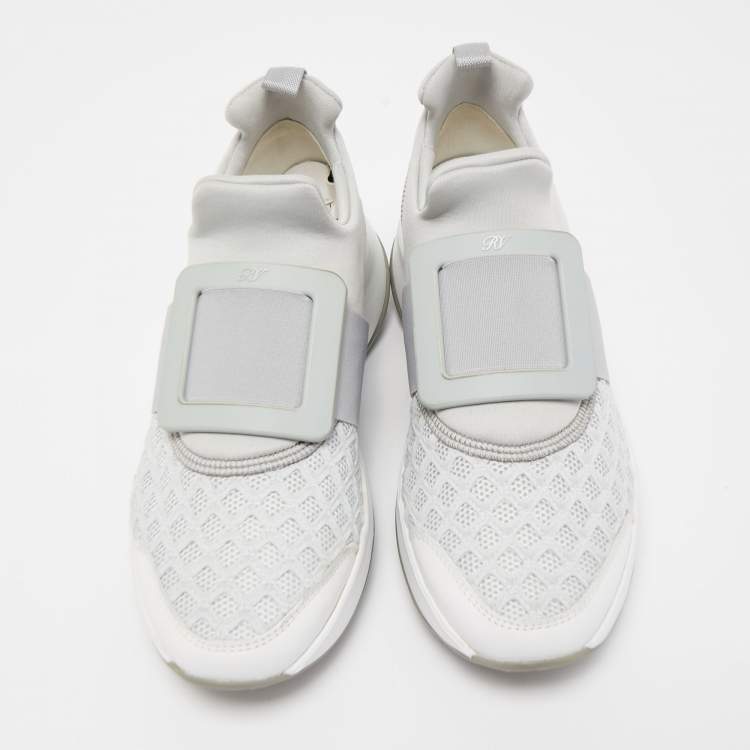 Pre Owned Roger Vivier Grey/White Mesh and Neoprene Viv Run Sneakers Size 37