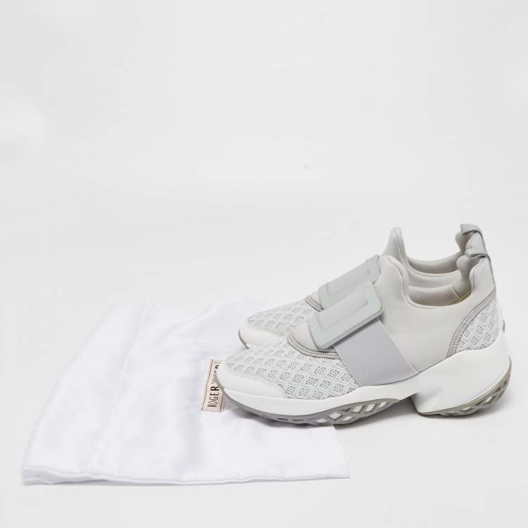Pre Owned Roger Vivier Grey/White Mesh and Neoprene Viv Run Sneakers Size 37