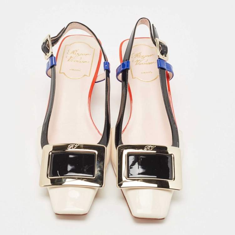 Pre Owned Roger Vivier Multicolor Patent Leather Buckle Details Slingback Pumps Size 35