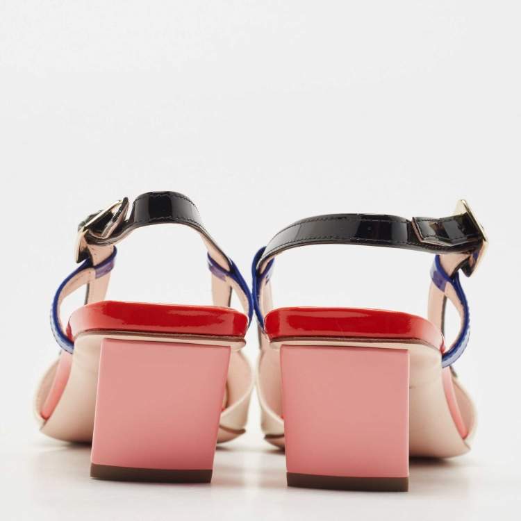 Pre Owned Roger Vivier Multicolor Patent Leather Buckle Details Slingback Pumps Size 35