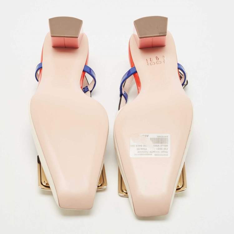 Pre Owned Roger Vivier Multicolor Patent Leather Buckle Details Slingback Pumps Size 35
