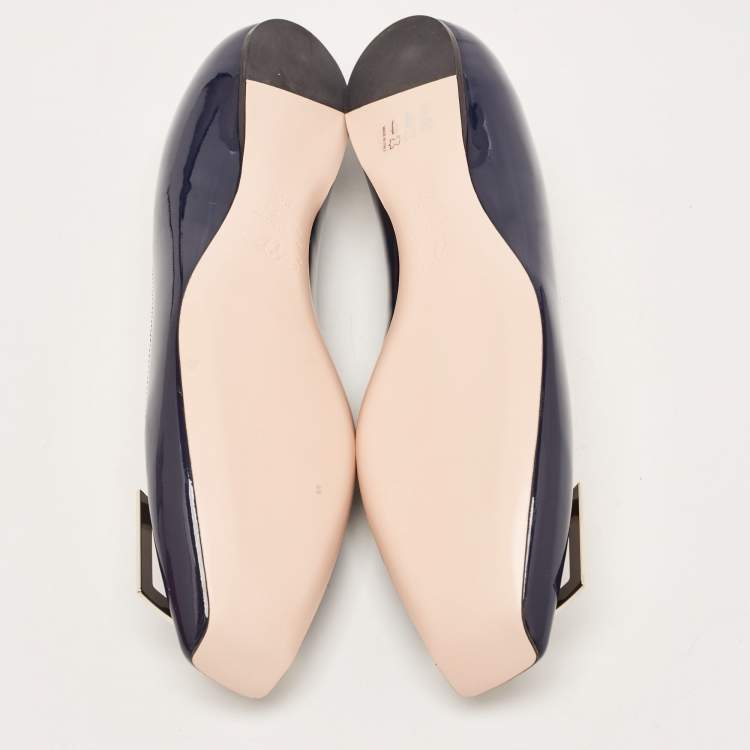 Pre Owned Roger Vivier Navy Blue Patent Leather Trompette Ballet Flats Size 38.5