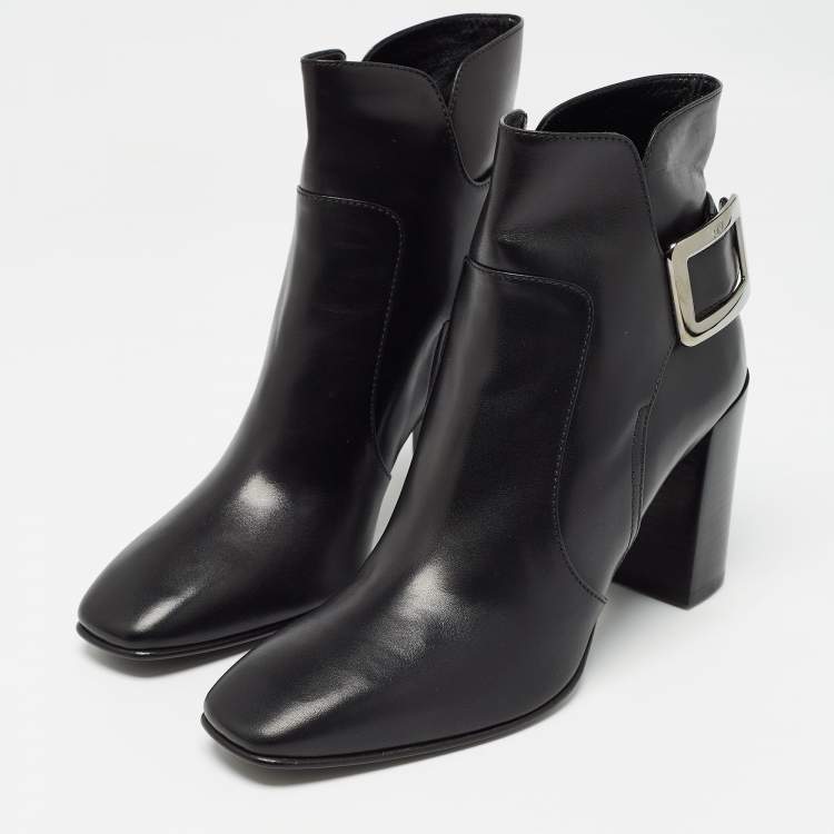 ブーツその他 ROGER VIVIER CHOC HEEL BOOTS Roger Vivier Black Leather Buckle Ankle Boots Size 40.5