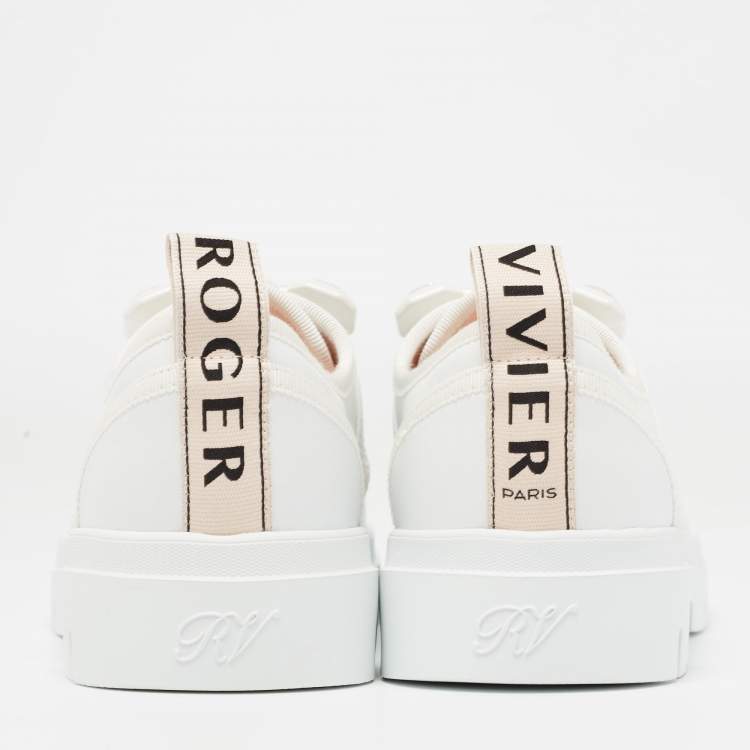 Pre Owned Roger Vivier White Leather Vivier Desert Slip On Sneakers Size 36