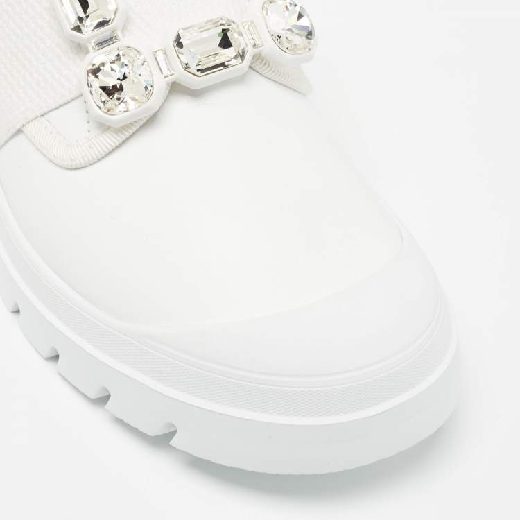 Pre Owned Roger Vivier White Leather Vivier Desert Slip On Sneakers Size 36