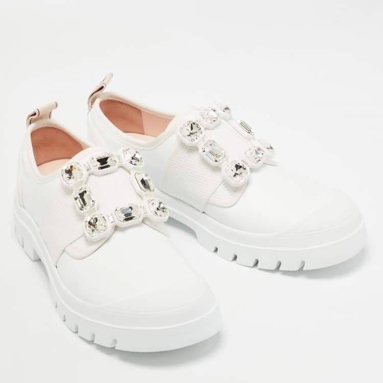 Pre Owned Roger Vivier White Leather Vivier Desert Slip On Sneakers Size 36