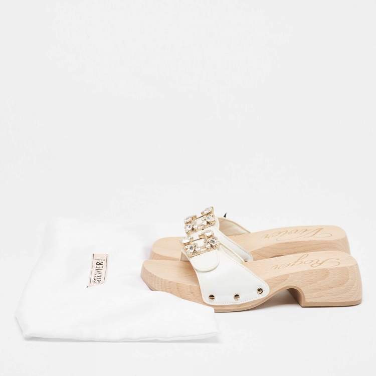 Pre Owned Roger Vivier White Leather Slides Size 36