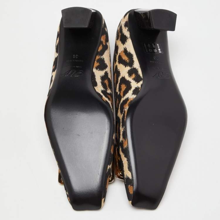 Pre Owned Roger Vivier Brown/Black Leopard Print Canvas and Patent Leather Belle Vivier Pumps Size 38