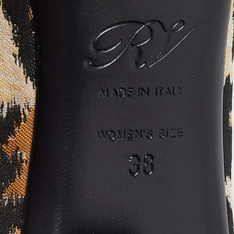 Pre Owned Roger Vivier Brown/Black Leopard Print Canvas and Patent Leather Belle Vivier Pumps Size 38