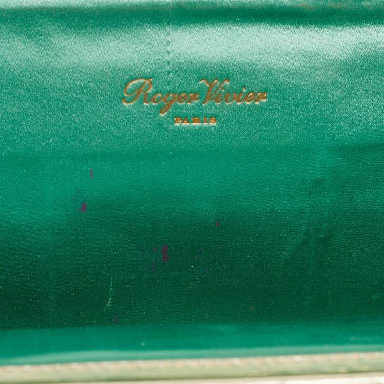 Pre Owned Roger Vivier Gold Leather Crystals Embellished Pilgrim Clutch