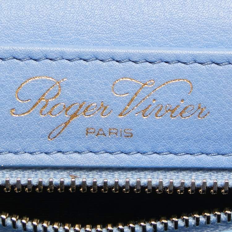Pre Owned Roger Vivier Blue/White Leather Flap Shoulder Bag