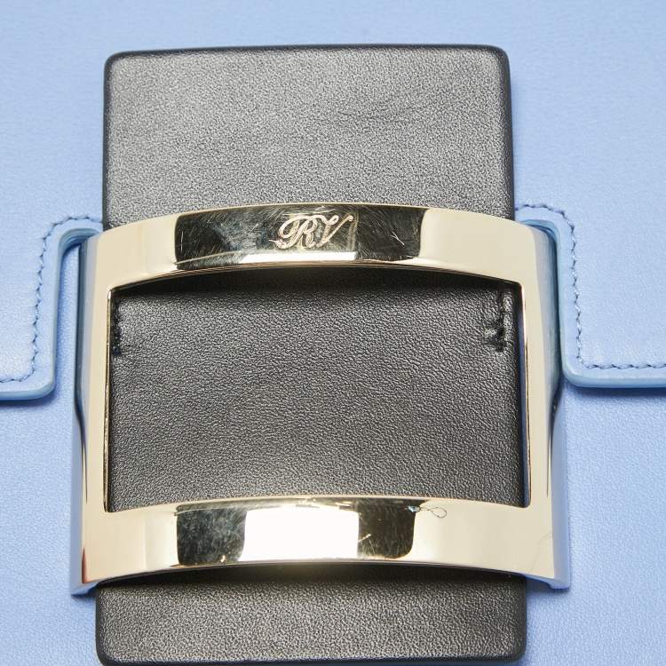 Pre Owned Roger Vivier Blue/White Leather Flap Shoulder Bag