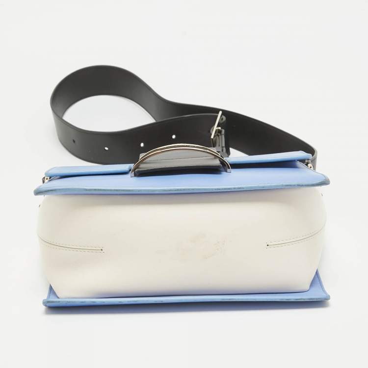Pre Owned Roger Vivier Blue/White Leather Flap Shoulder Bag