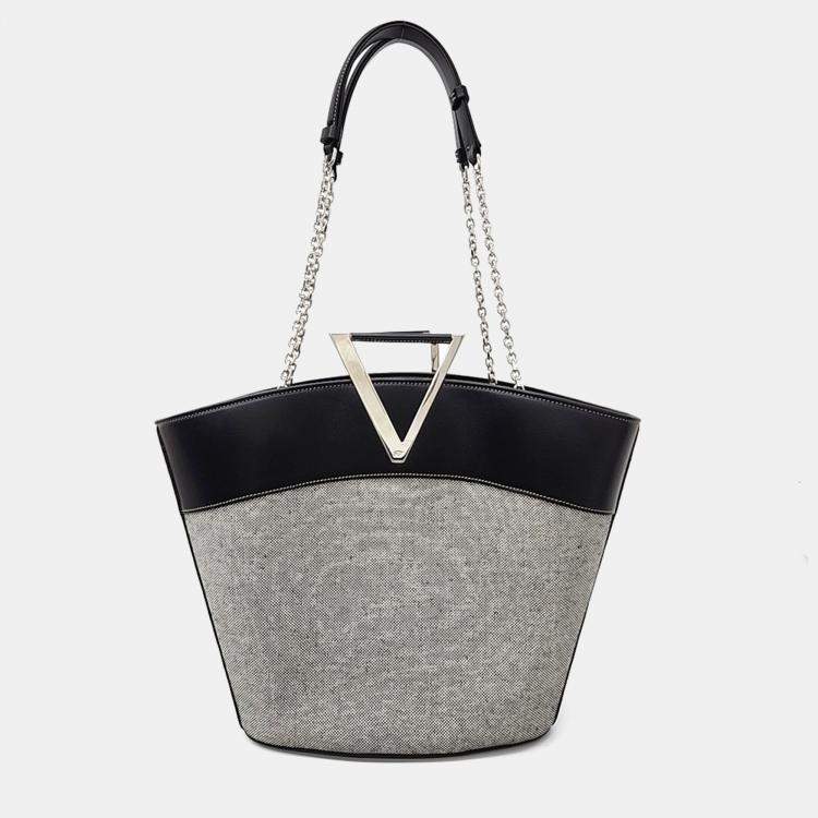Pre Owned Roger Vivier Black Grey Canvas and Leather shoulder bag