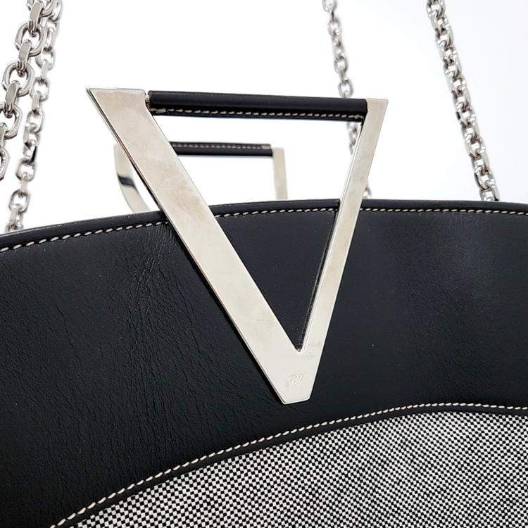 Pre Owned Roger Vivier Black Grey Canvas and Leather shoulder bag