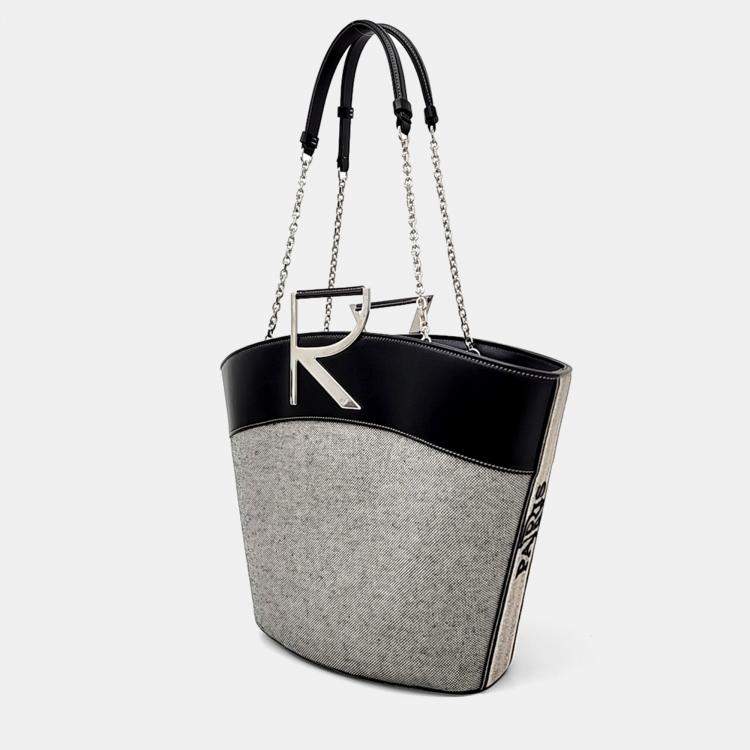 Pre Owned Roger Vivier Black Grey Canvas and Leather shoulder bag
