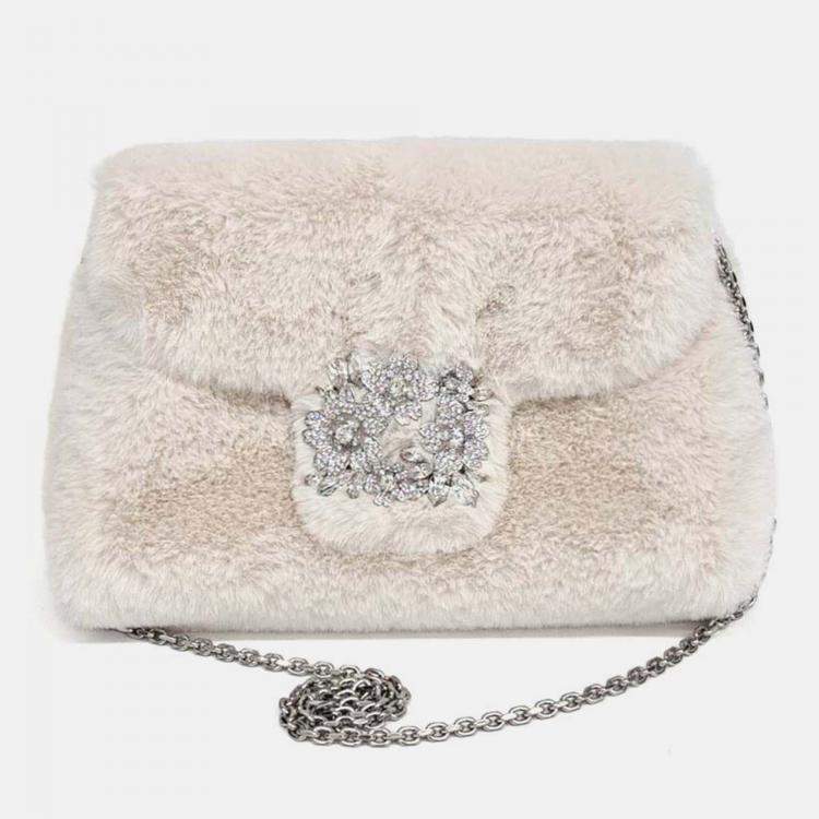 Pre Owned Roger Vivier Beige Fur chain shoulder bag