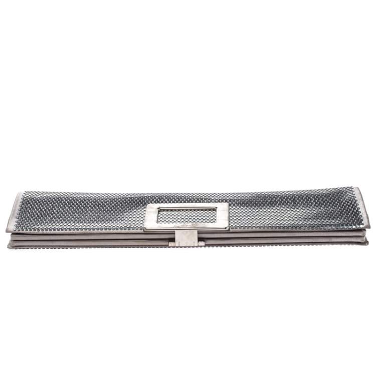 Pre Owned Roger Vivier Metallic Silver Satin Belle Clutch