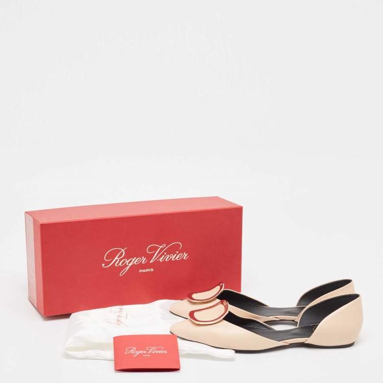 Pre Owned Roger Vivier Beige Leather Choc Ballet Flats Size 38