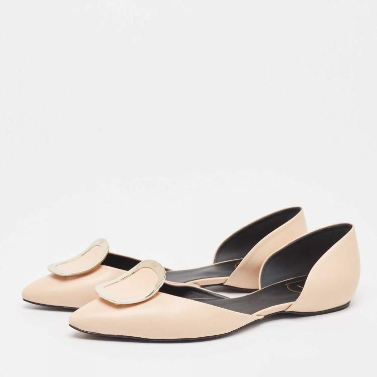 Pre Owned Roger Vivier Beige Leather Choc Ballet Flats Size 38