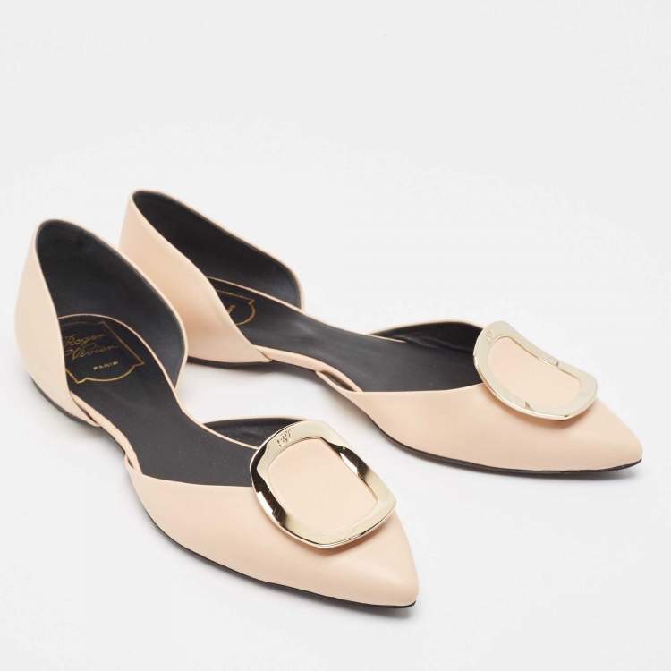 Pre Owned Roger Vivier Beige Leather Choc Ballet Flats Size 38