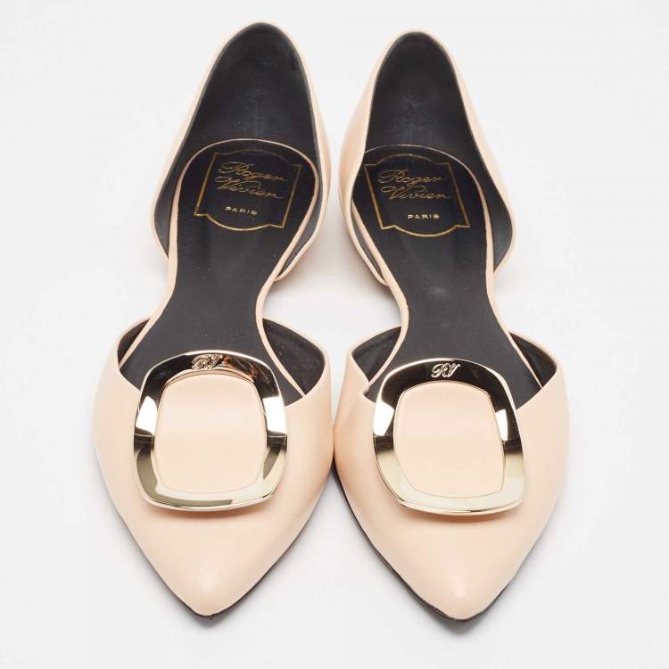 Pre Owned Roger Vivier Beige Leather Choc Ballet Flats Size 38
