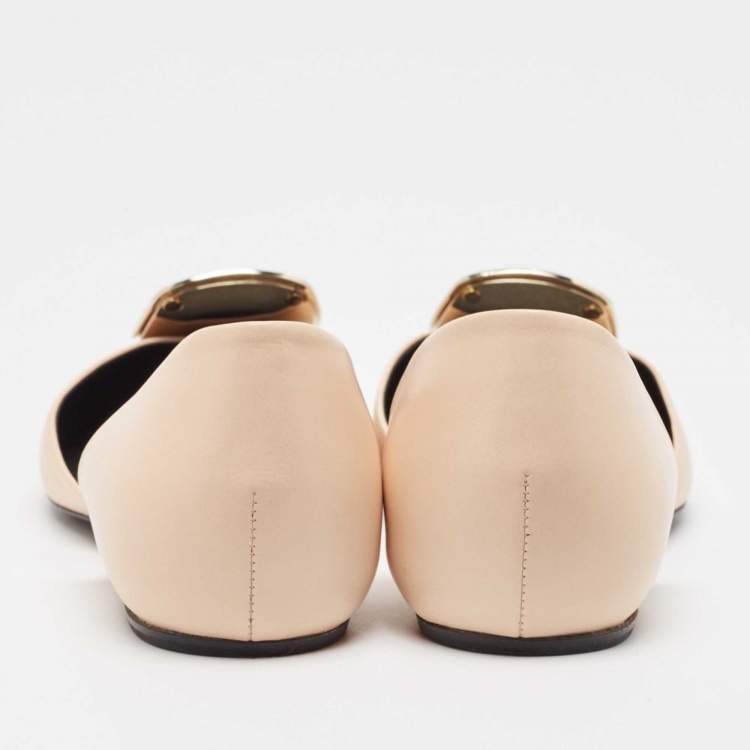 Pre Owned Roger Vivier Beige Leather Choc Ballet Flats Size 38