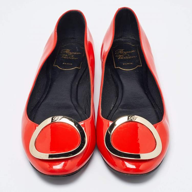 Pre Owned Roger Vivier Orange Patent Leather Morbida Ballet Flats Size 39