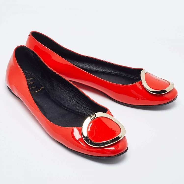 Pre Owned Roger Vivier Orange Patent Leather Morbida Ballet Flats Size 39