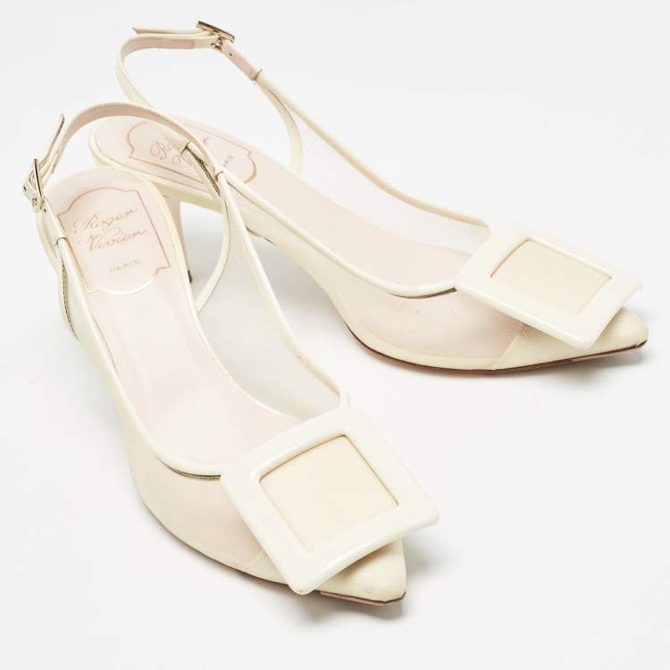 Pre Owned Roger Vivier Cream Patent Leather and Mesh Viv in the City Pumps Size 36