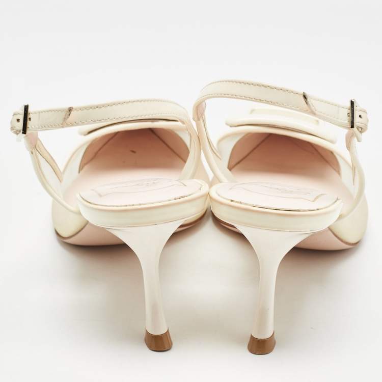 Pre Owned Roger Vivier Cream Patent Leather and Mesh Viv in the City Pumps Size 36