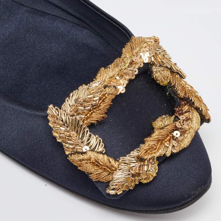 Pre Owned Roger Vivier Navy Blue Satin Gommette Ballet Flats Size 40.5