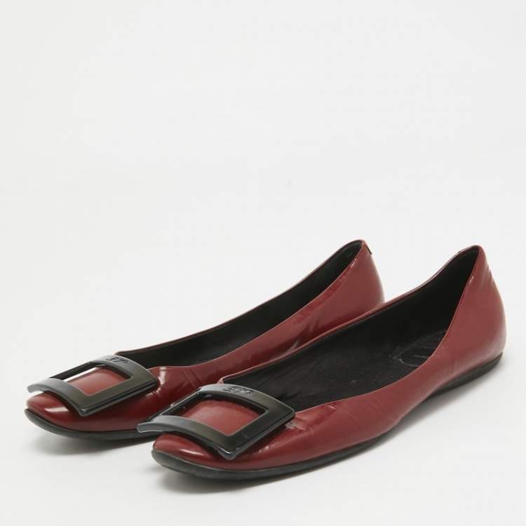 Pre Owned Roger Vivier Burgundy Patent Leather Trompette Ballet Flats Size 36