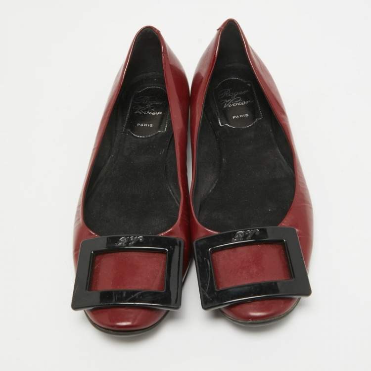 Pre Owned Roger Vivier Burgundy Patent Leather Trompette Ballet Flats Size 36