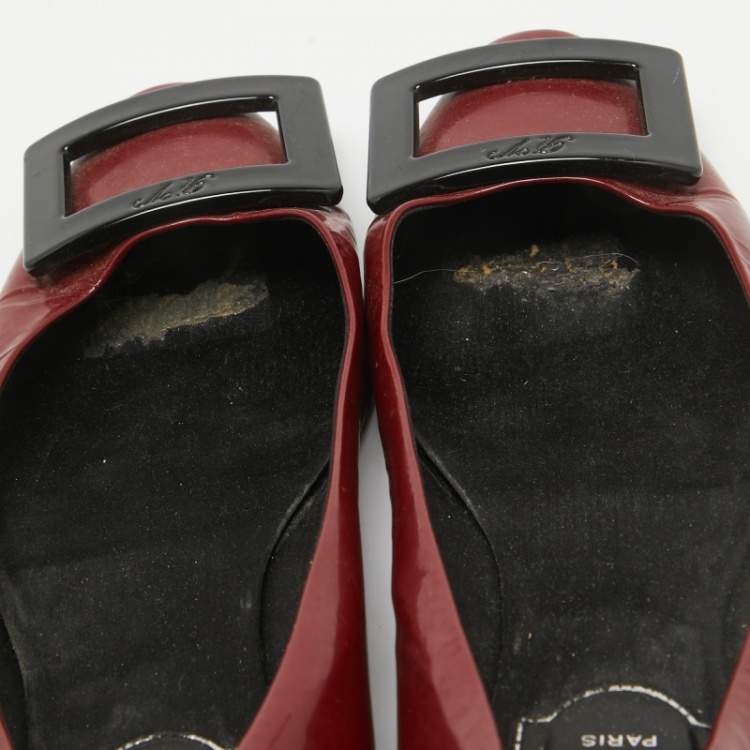 Pre Owned Roger Vivier Burgundy Patent Leather Trompette Ballet Flats Size 36