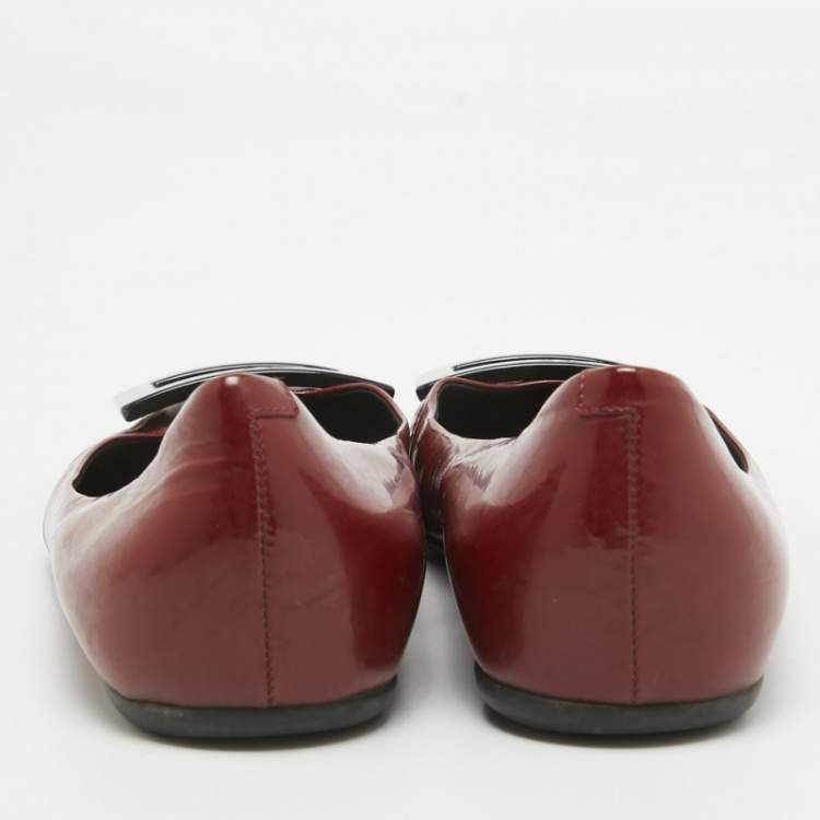 Pre Owned Roger Vivier Burgundy Patent Leather Trompette Ballet Flats Size 36