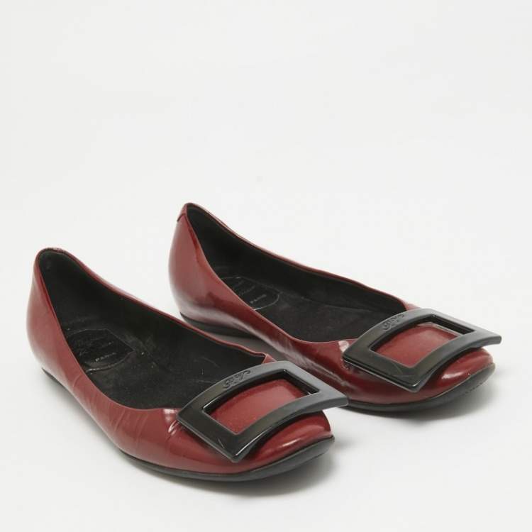 Pre Owned Roger Vivier Burgundy Patent Leather Trompette Ballet Flats Size 36