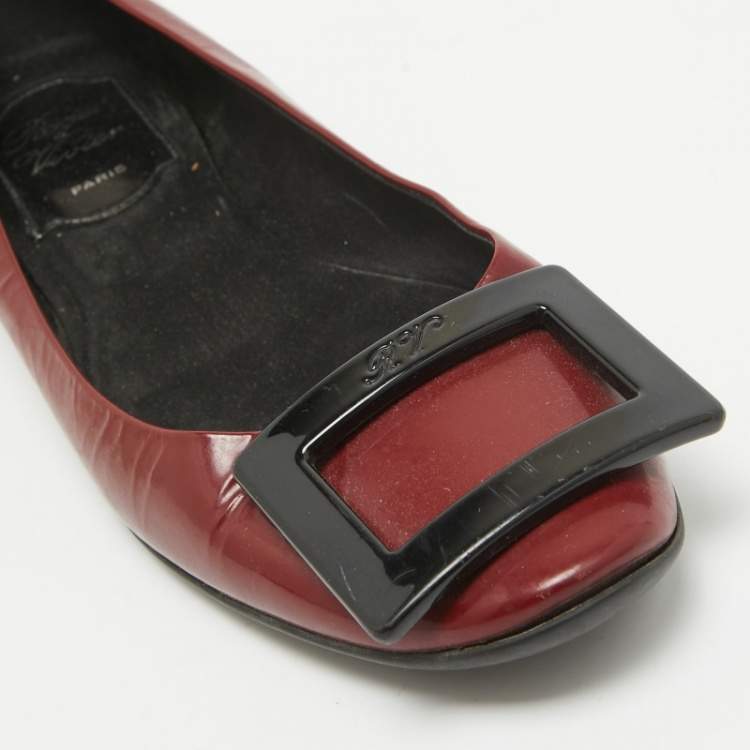 Pre Owned Roger Vivier Burgundy Patent Leather Trompette Ballet Flats Size 36