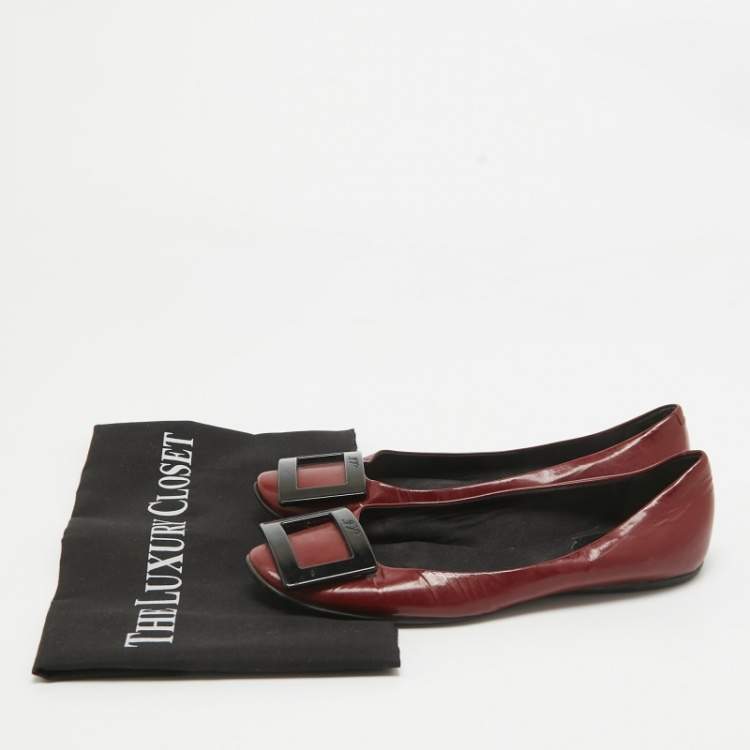 Pre Owned Roger Vivier Burgundy Patent Leather Trompette Ballet Flats Size 36