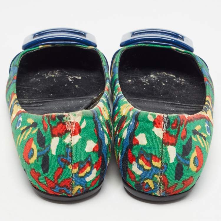 Pre Owned Roger Vivier Multicolor Printed Canvas and Patent Gommette Ballet Flats Size 36