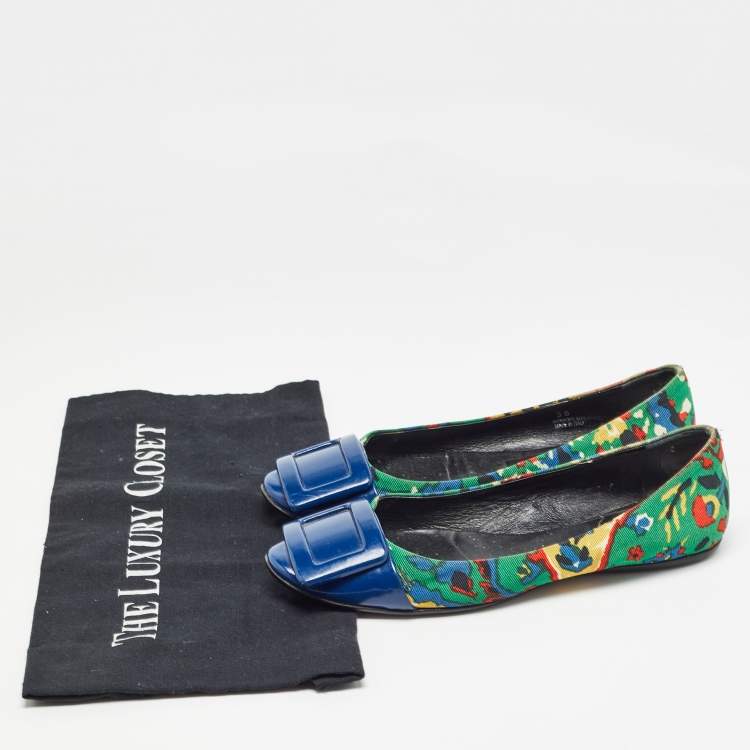 Pre Owned Roger Vivier Multicolor Printed Canvas and Patent Gommette Ballet Flats Size 36