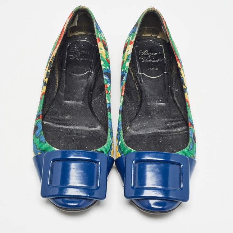 Pre Owned Roger Vivier Multicolor Printed Canvas and Patent Gommette Ballet Flats Size 36