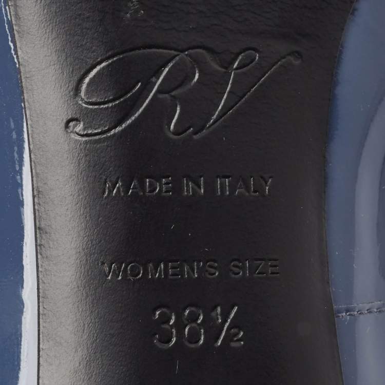 Pre Owned Roger Vivier Navy Blue Patent Trompette Pumps Size 38.5